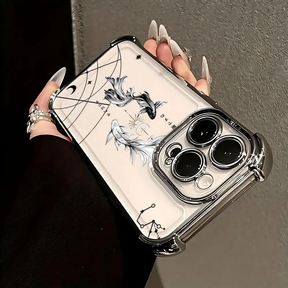 For iphone.Simple Art Yin Yang Koi Phone Case Compatible with iPhone 16, 15, 14, 13, 12, 11 Pro Max, X, XR, XS Max, 8, 7 Plus - Shockproof Transparent Soft Back Cover