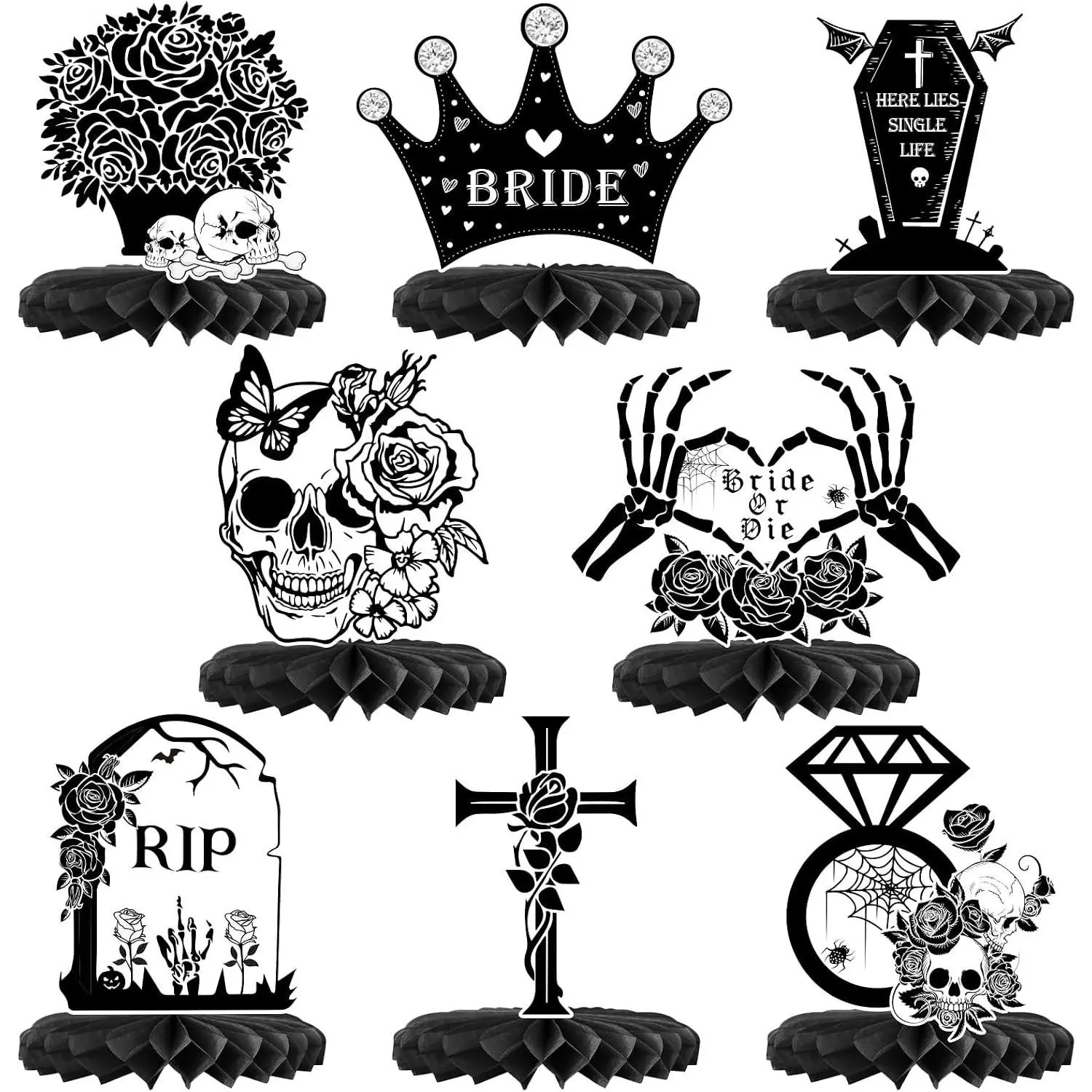 Bride or Die Gothic Bachelorette Party Decorations, Till Death Do Us Honeycomb Centerpieces, Party Supplies for Bridal Shower Wedding Engagement