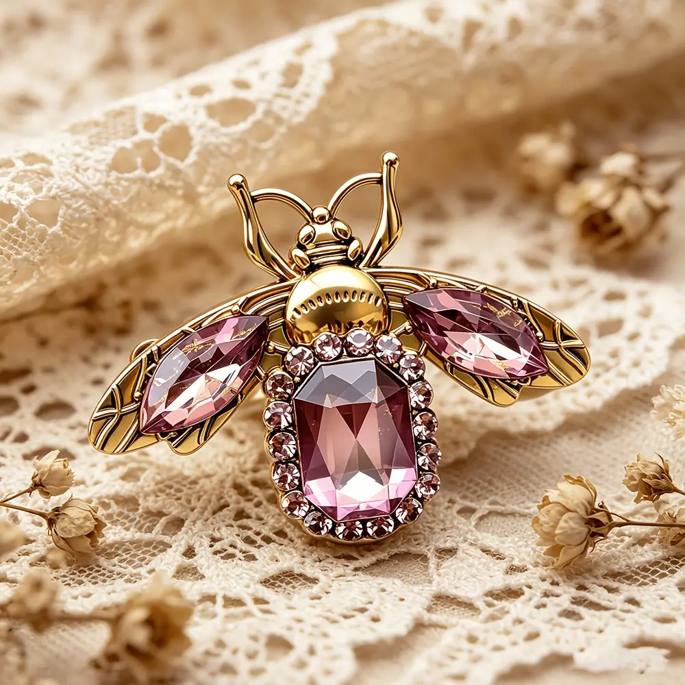 Elegant Baroque-style bee brooch, vintage-inspired non-traditional insect pin, adorned with rhinestones - a novel animal-themed fashion accessory for both men and women, realistic design pin - adds elegance to holidays such as birthday parties and graduat