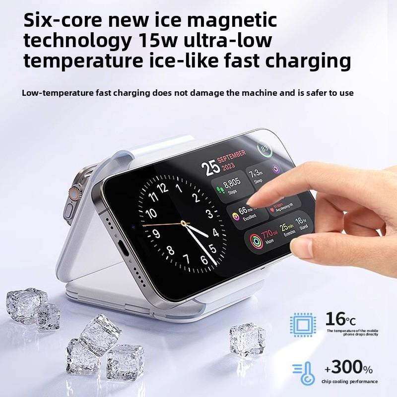 3-in-1 Magnetic Wireless Charger, Foldable Magnetic Wireless Charging for Apple Phones and Watches