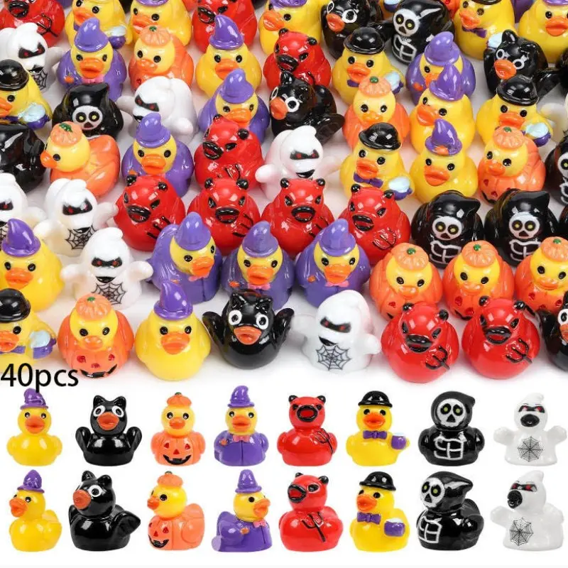 40pcs Halloween Creative Devil Ghost Duck Pumpkin Mini Ducks DIY Micro Landscape Resin, Mini Duck Halloween Craft, Garden Party Decor