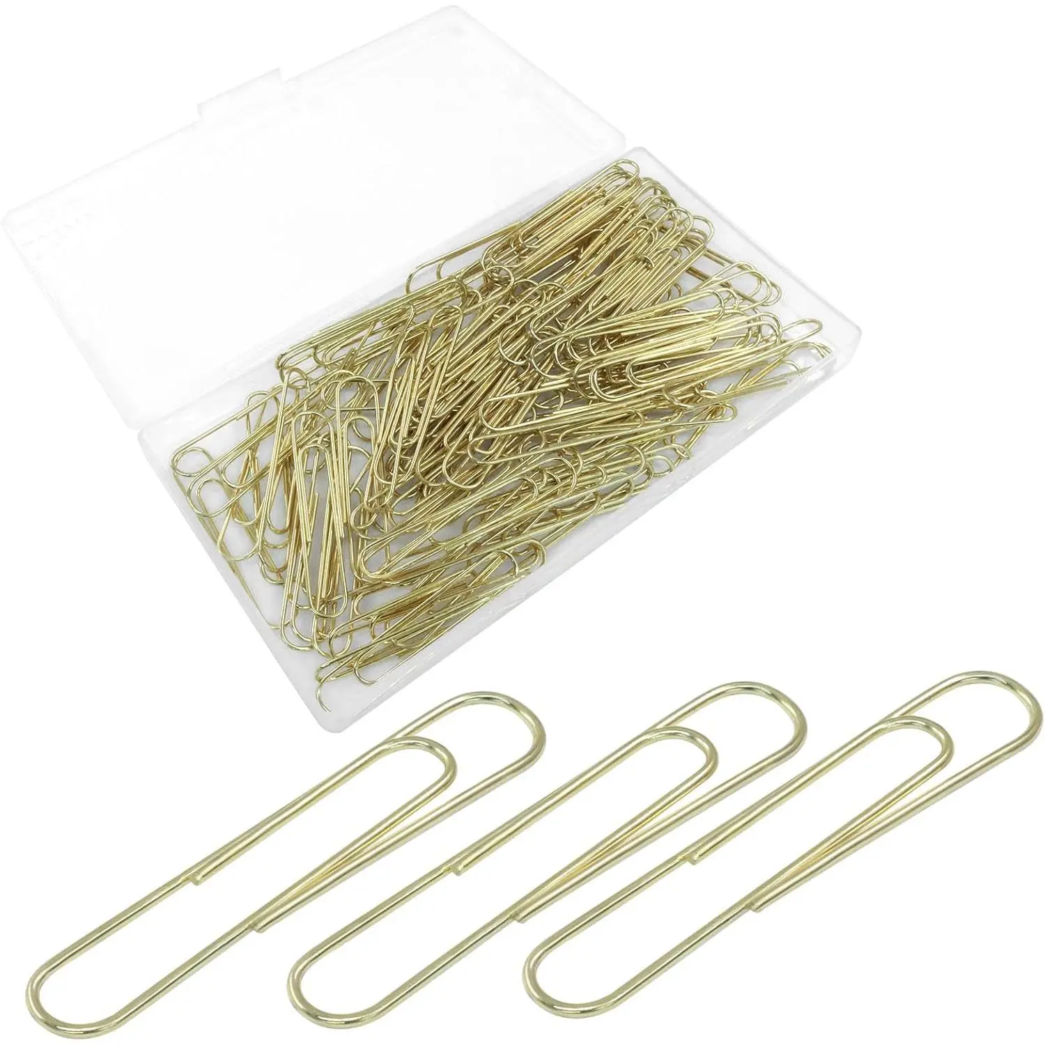 2-Inch Rose-Coated Synthetic Large Paper Clips, 100-Count Durable Office Stationery with Plastic Container for Convenient Access & Document Organizing Storage Solution