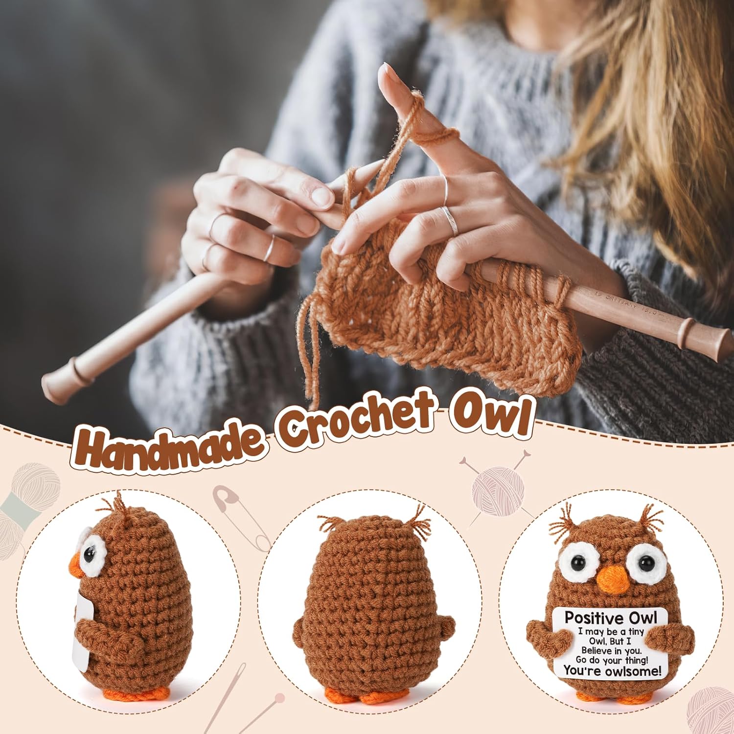Owl Crochet Plush Easter Basket Stuffers, Emotional Inspirational Support Gifts for Teens, Daughter, Son & Friends, Perfect for Birthday, Teacher Appreciation, Mother's Day, Graduation & Holiday Presents for Mom & Coworkers