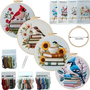 Christmas Winter Bird Embroidery Kit, DIY Stitching Materials Set with English Stitch Guide, Needle Crafts Kit for Holiday Home Decoration Handmade Needlework Craft Project