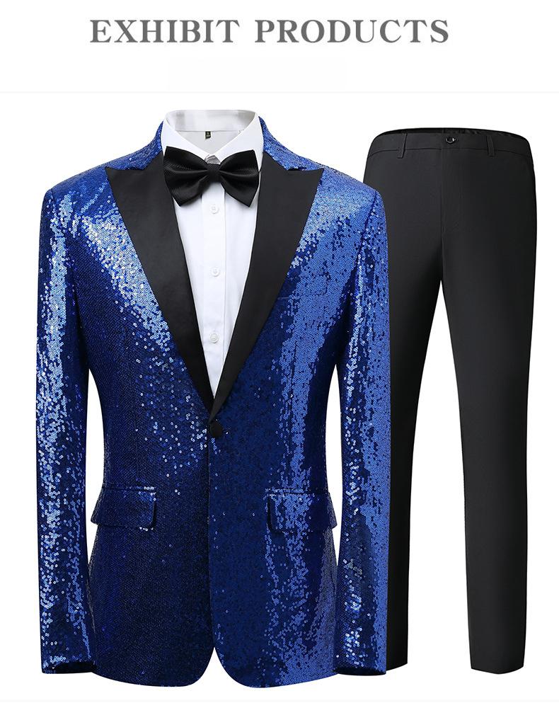 Gold Sequin Stage Performance Suit Jacket  Men's Korean Style Blazer For Nightclub, Wedding Host, Emcee, Photoshoot