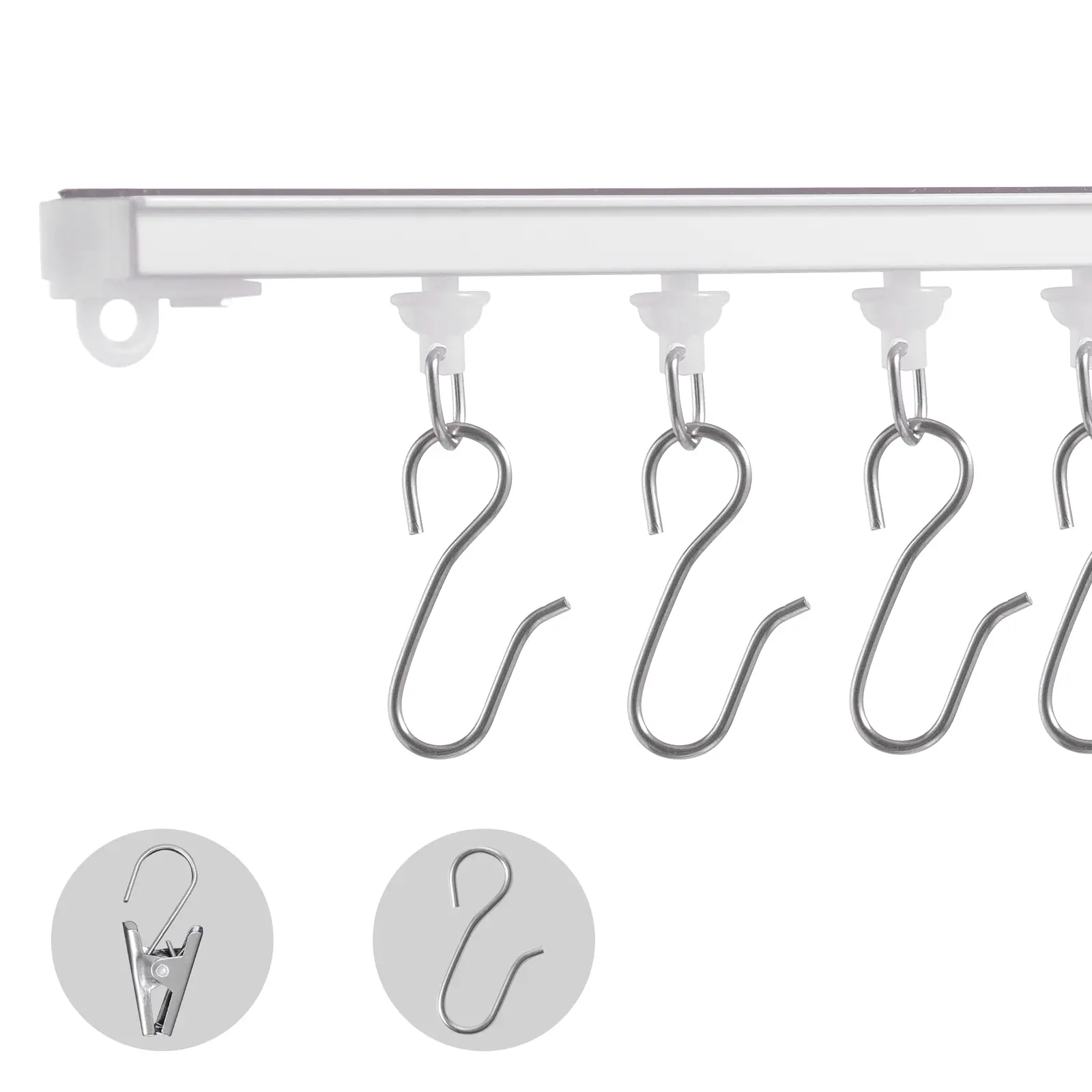 Ceiling Curtain Track Set, 9.9 FT/3 Meter, Self Adhesive, No Drill Ceiling Track System for Curtains, Room Divider Curtain Track Ceiling Mounted for Living Room with Hooks and Hardware, White