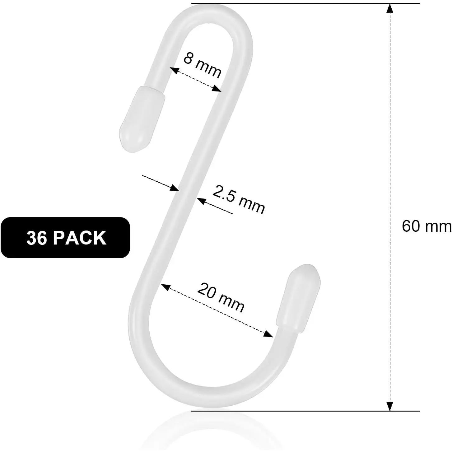 36 Pcs White S Hooks for Hanging 2.4 Inch Heavy Duty S Shaped Hook Rack Metal Non Slip Hanger for Christmas Tree Stocking Kitchen Pot Utensils Closet Wire Bathroom Bedroom Pan Bag Towel Plant