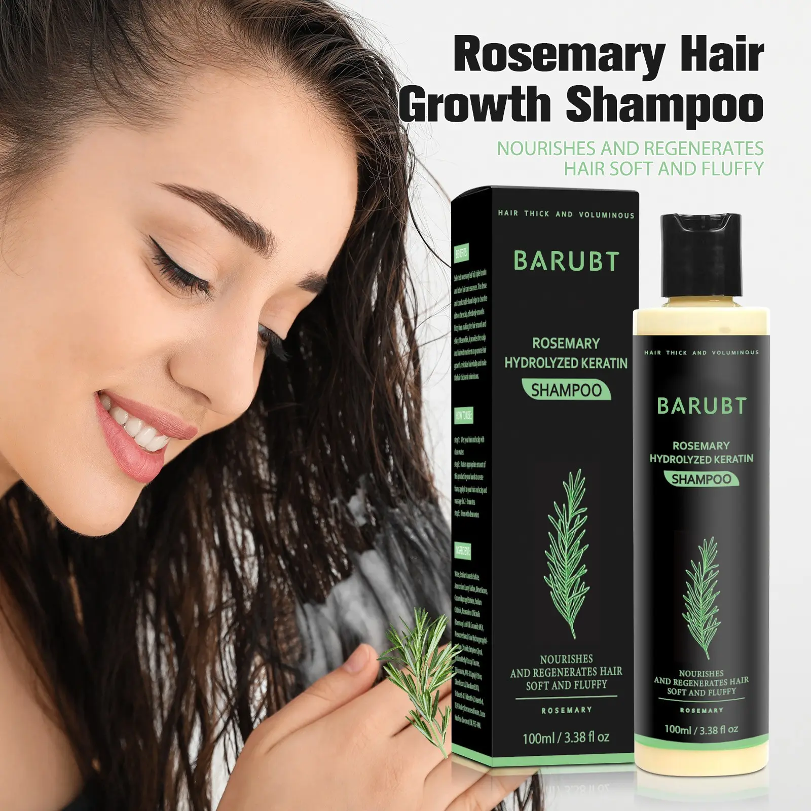 100ml Rosemary Hydrolyzed Keratin Conditioner, blended with rosemary ingredient, nourishes and repairs dry damaged hair, relieves split ends, delivers soft, smooth and fluffy hair texture, suitable for daily hair care, brittle hair and heat styled hai