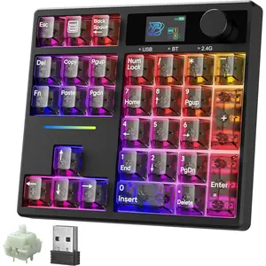 TD31Pro Gaming Keyboard,Mini Mechanical Numpad,BT5.0/2.4G/Type-C  Numeric Keypad,RGB HotSwap Numpad with Screen&Knob,Gasket Macro Pad Number keypad for Win/(Black Transparent)
