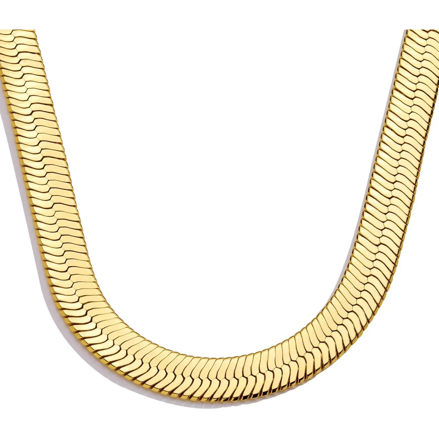 14K Gold Silver Plated Herringbone Necklace for Women, Dainty Snake Chain Choker, Trendy Simple Long Layered Jewelry Non Tarnish, 3/4/5/8mm,14,16,18,20,22,24,26 Inch Thin & Chunky Options