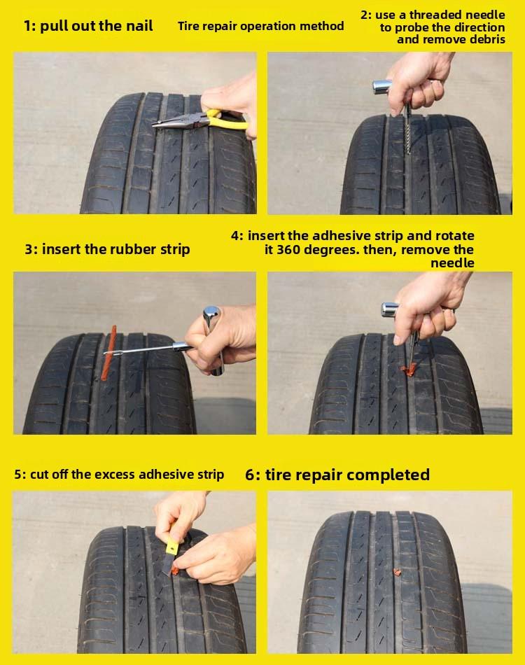 Emergency Tire Repair Kit - Portable Car Flat Tire Puncture Fix Tool Set for Roadside Rescue