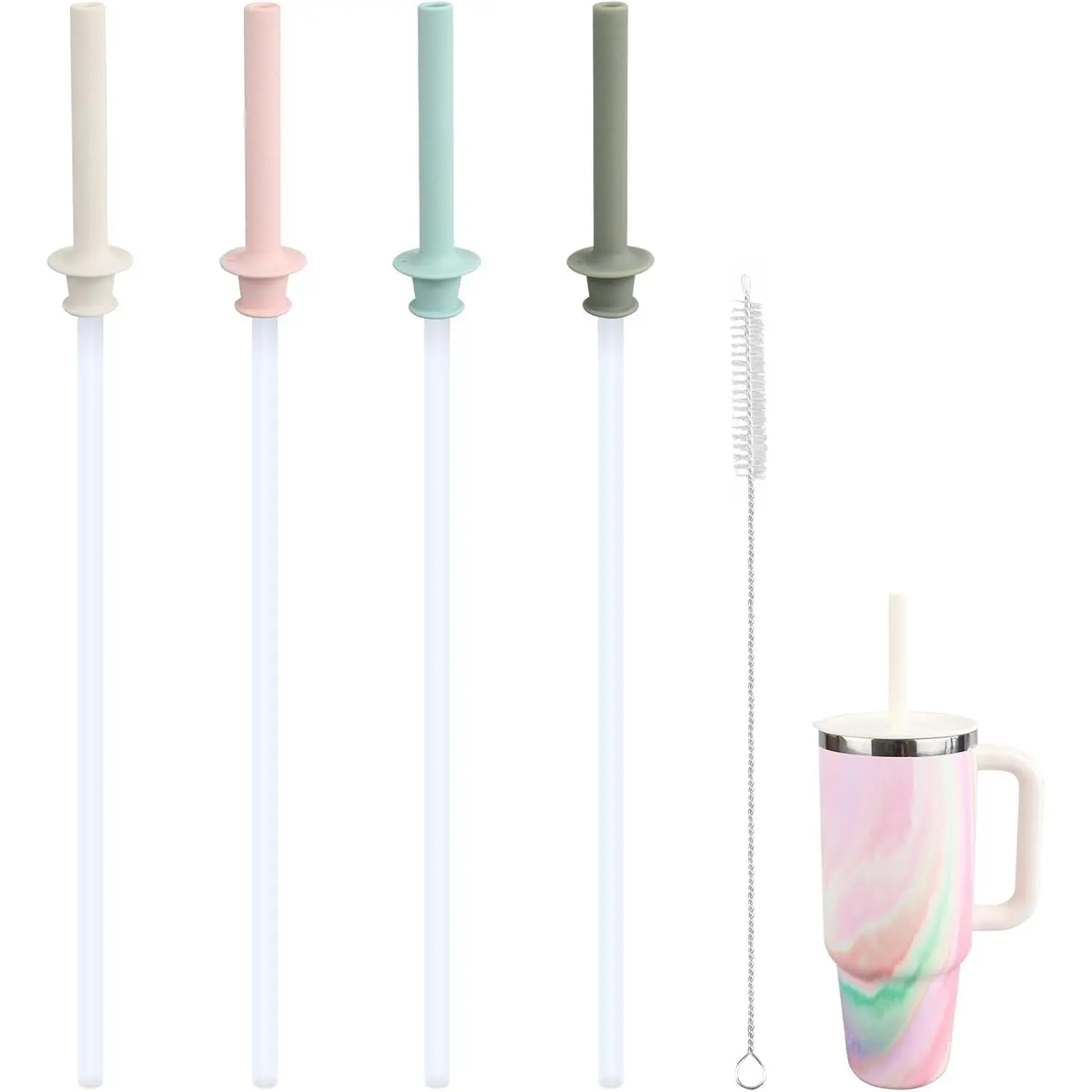 Synthetic Durable No-Leak Drinkware Accessories: Replacement Straws & Bite Valves for 20oz,28oz,32oz,40oz Around Travel Tumblers with 1 Cleaning Brush (4 Colors)