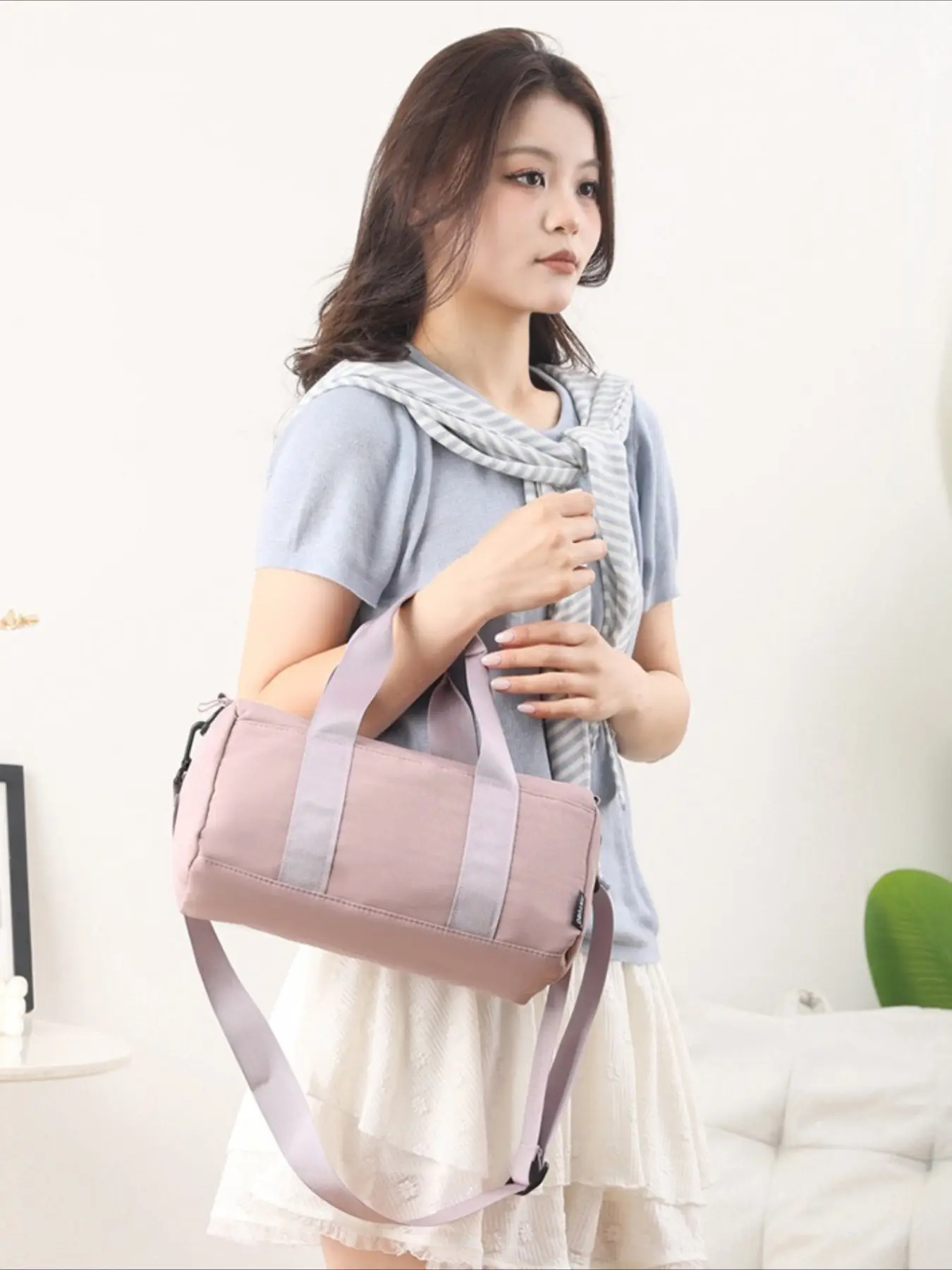 Solid Color Cylindrical Handbag, Lightweight Waterproof Fitness Bag, Casual Commute Mini Boston Bag, Stylish and Practical Accessory