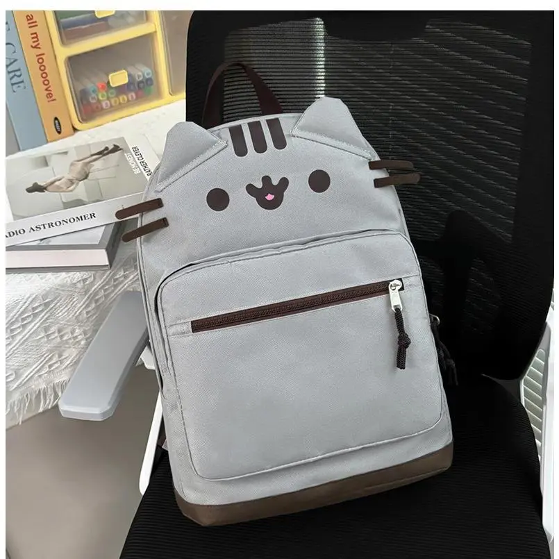 Cartoon Cat Canvas Backpack for Women, Chic Ins Style Daypack with Top Handle, Large Capacity Bag for School & Daily Use, Casual, Companion, Elegant, Multi-Function