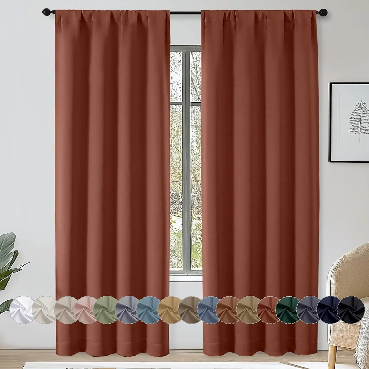 Sally Terracotta Blackout Curtains 84 Inches Long 2 Panels Set for Bedroom Living Room, Thermal Privacy Room Darkening Window Treatment Drapes, 2 Pcs Each W40 x L84, Terracotta