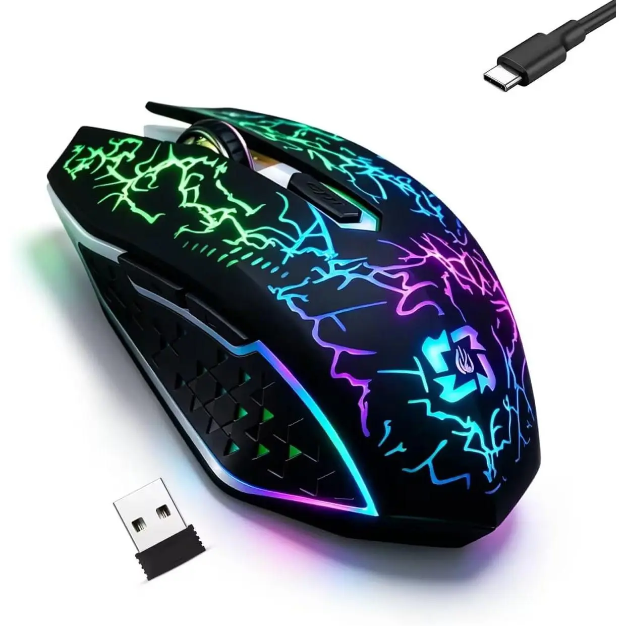 Mode   Crack Gaming , 2.4G Cordless 7-Color LED Rechargeable PC  , Black