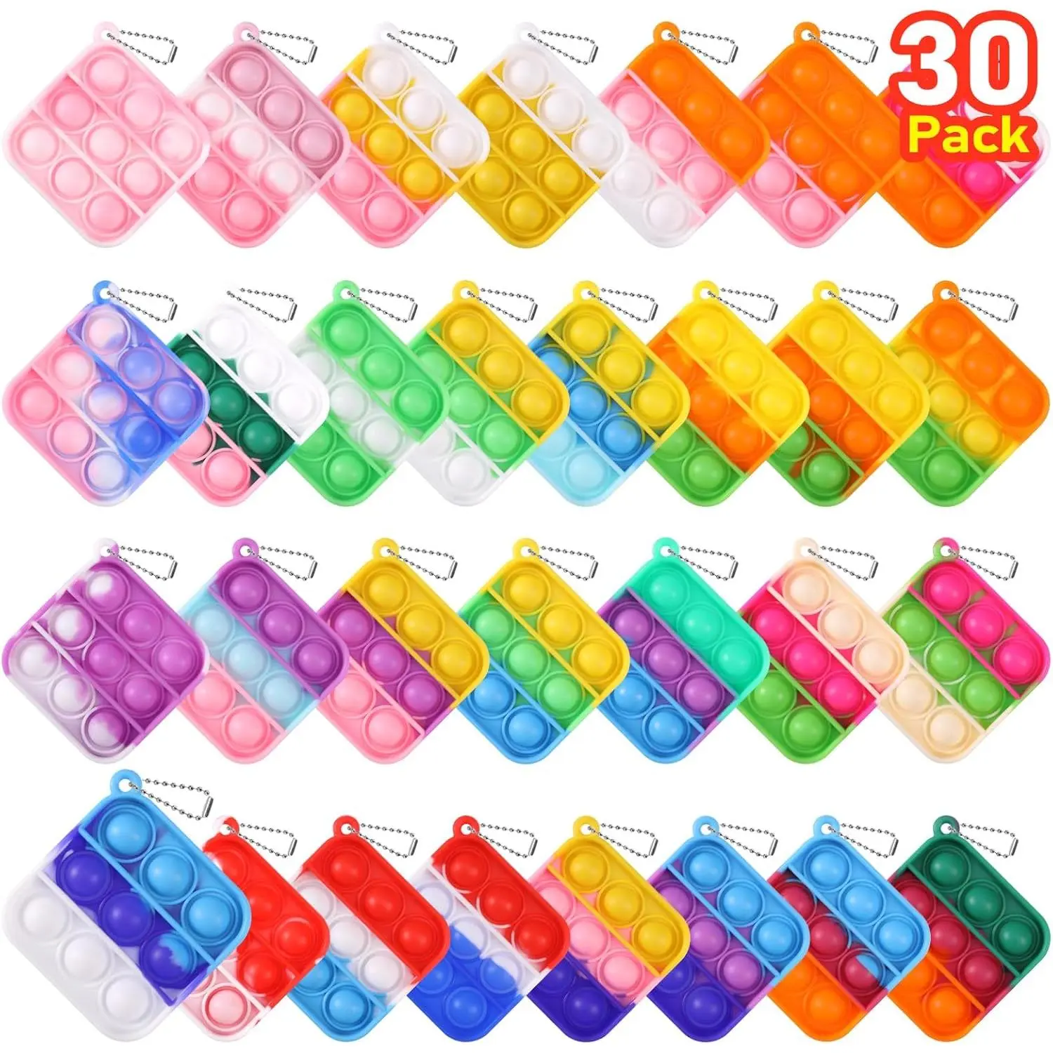 30-Pack Mini Pop Fidget Keychain Multipack - Child Safety Tested, CPC Certified, Improves Fine Motor Skills & Hand-Eye Coordination, Pet Supplies Accessory, Birthday Gifts, From Teacher Classroom Prizes for 4-12 Year Olds, Christmas, Teachers