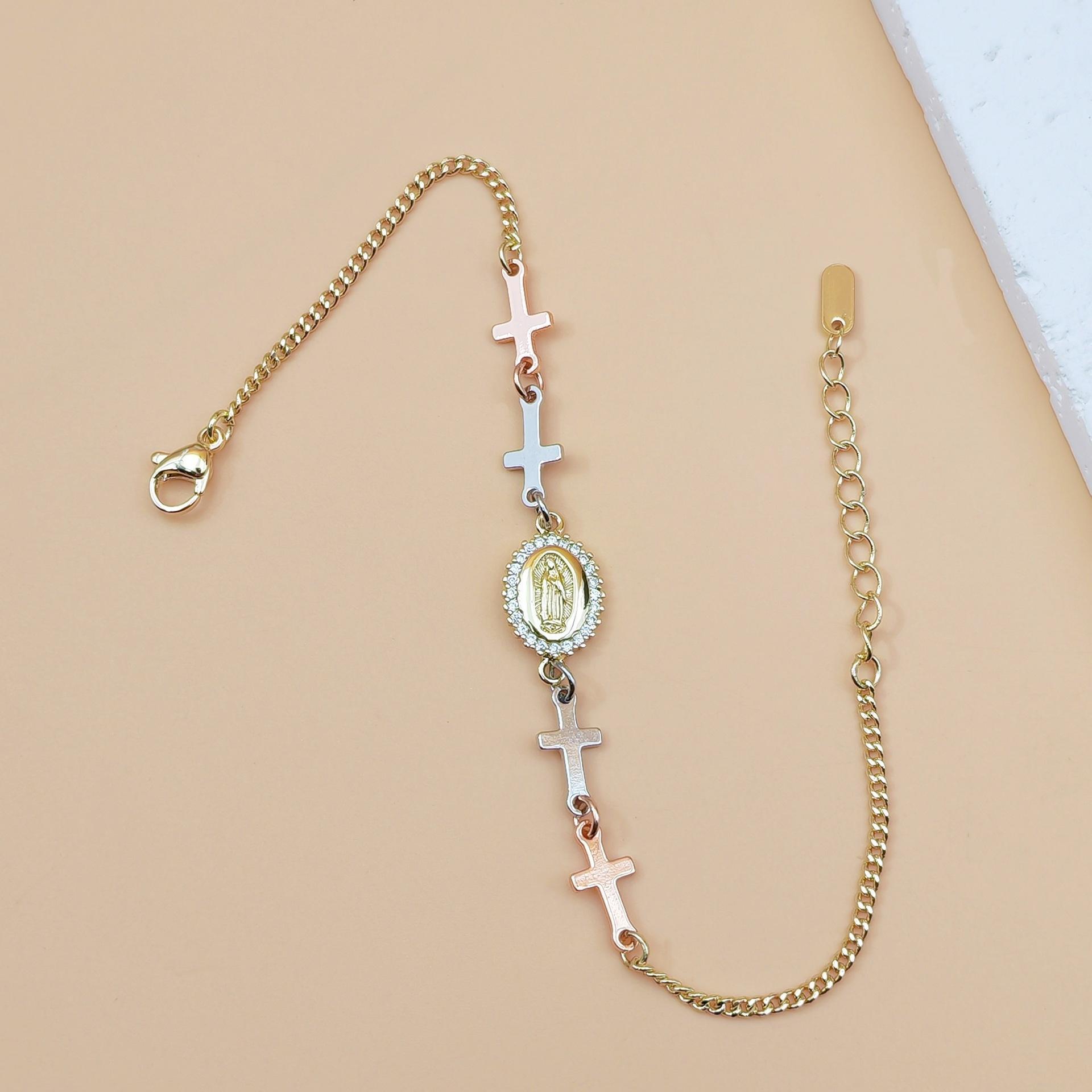 Beaded Virgin Mary Pendant Bracelet — Unisex Cross Jewelry