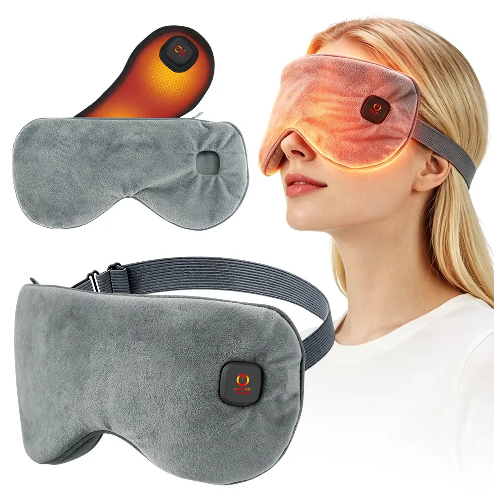 Cordless Heating Eye Mask with 4 Heat Settings, 15-Minute Smart Timer, Light Blocking Eyeshade Detachable Washable Design, Rechargeable Sleeping Eye Relaxation Sleep Aid