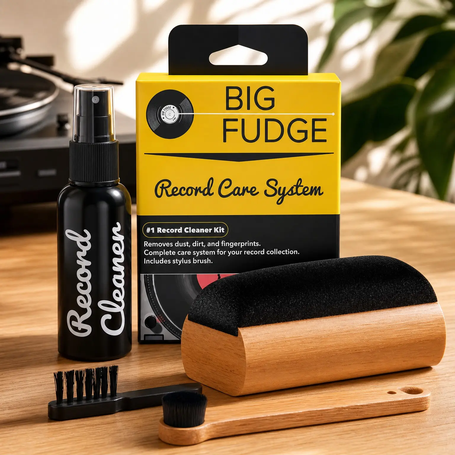 4-in-1 Vinyl Record Cleaning Kit with Ultra-Soft Velvet Brush, Cleaning Fluid, Stylus Brush & Storage Pouch – Pro Vinyl Care