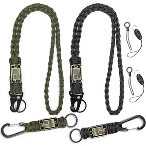 2/4PCS Heavy Duty Paracord Lanyard Keychain with USA Flag, Braided key lanyard for keys for men Long/Short Keychain