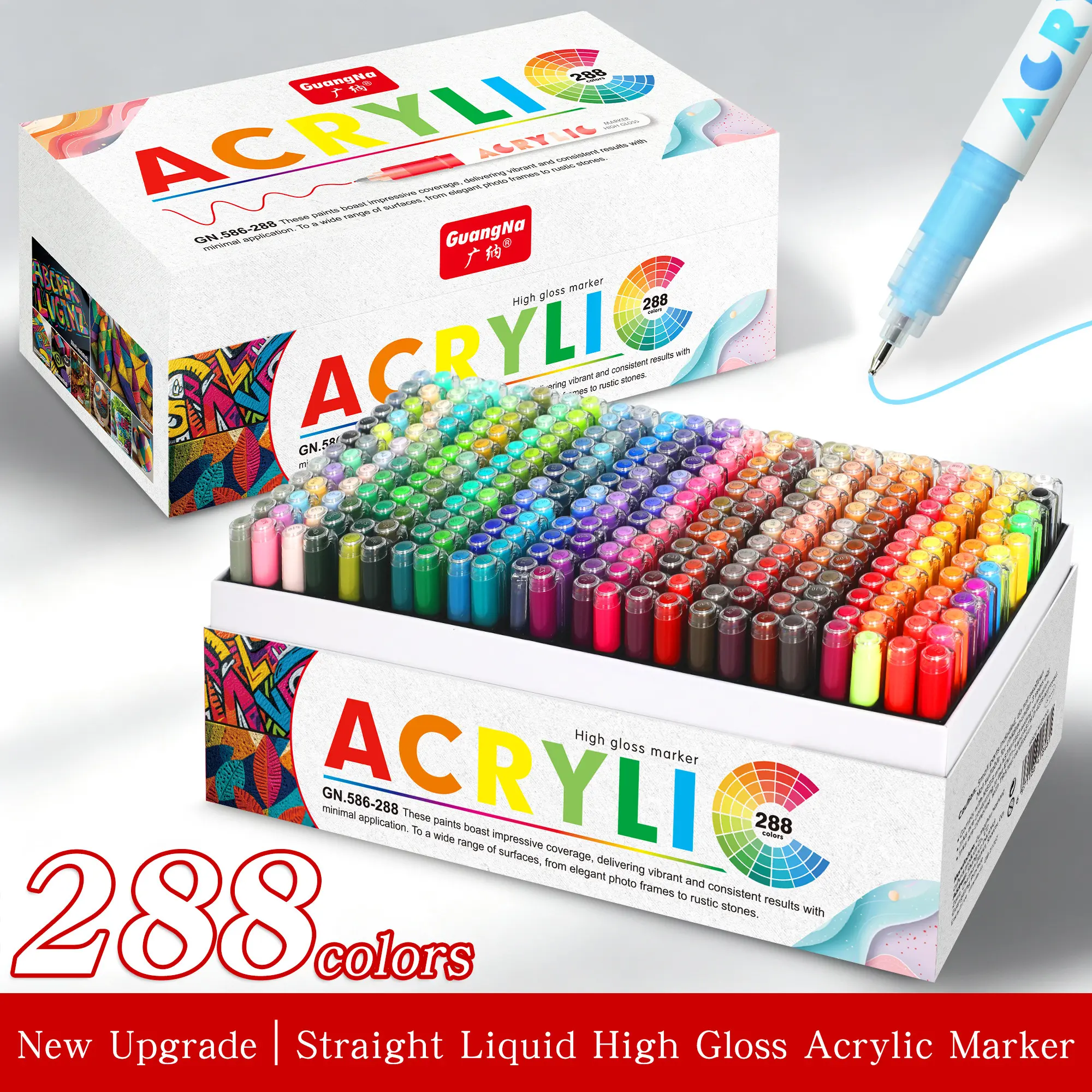Guangna High-Gloss Acrylic Markers, Marker Set, 72/168/288 Colors, 1.0mm Line Width, Large Capacity, Ideal for DIY, Christmas Gift, Art Supplies