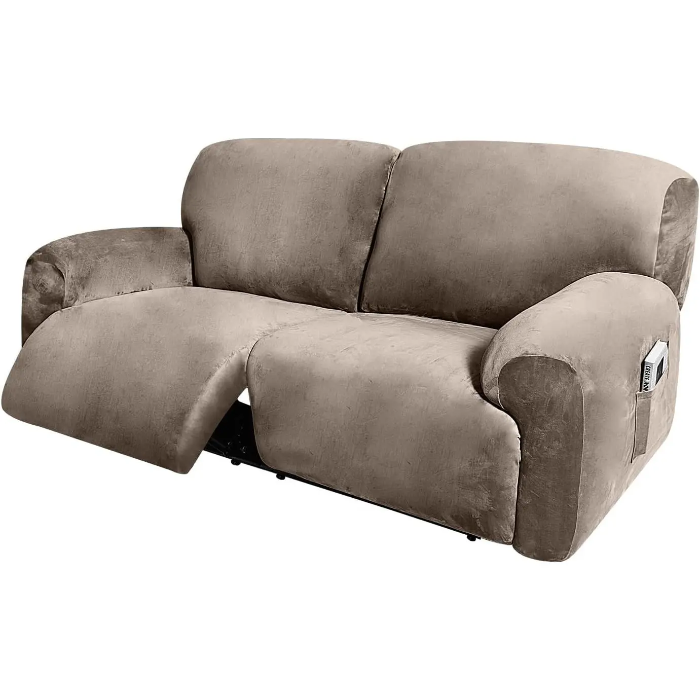 Extra Wide 75" - 90", Reclining 2 Seater Sofa, Extra Wide Reclining Love Seat Slipcover, 6-Piece Velvet Stretch, Reclining Sofa Covers, Thick, Soft, Washable (Taupe)
