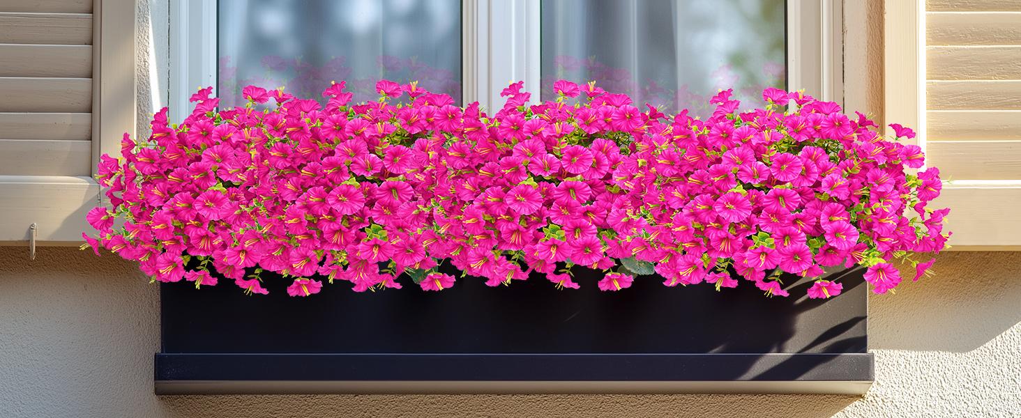 10 Bundles Artificial Fake Flowers Plants for Outdoors, Faux Petunias Silk Flower UV Resistant No Fade for Front Porch Patio Home Garden Blcony Yard Outdoor Spring Summer Decor