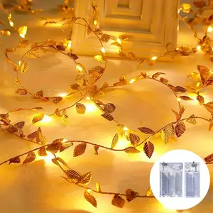 Battery Powered Golden Leaf String Lights, Warm Colored LED Golden Leaf String Lights, Indoor Party and Home Decoration Lighting String, Suitable for Christmas/Thanksgiving/Valentine's Day Atmosphere.