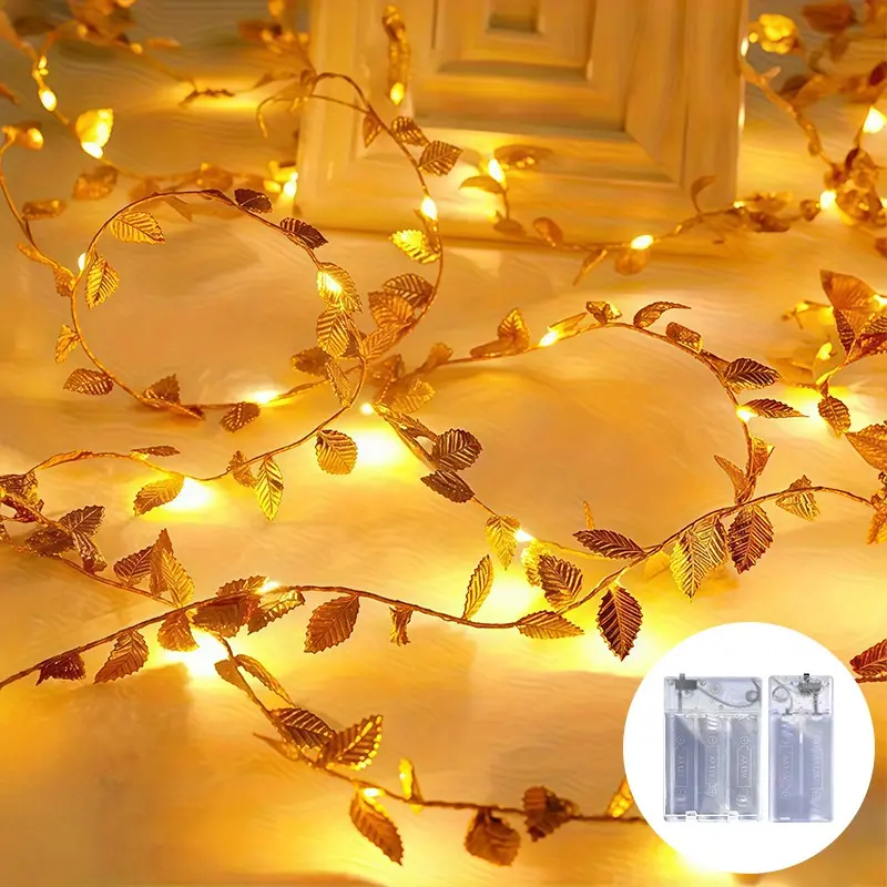 Battery Powered Golden Leaf String Lights, Warm Colored LED Golden Leaf String Lights, Indoor Party and Home Decoration Lighting String, Suitable for Christmas/Thanksgiving/Valentine's Day Atmosphere.