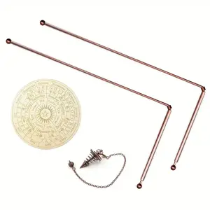 3PCS Copper Dowsing Rods Kit - 99.9% Pure Copper Divining Rods with Pendulum Board Set Exploration Divination Tools