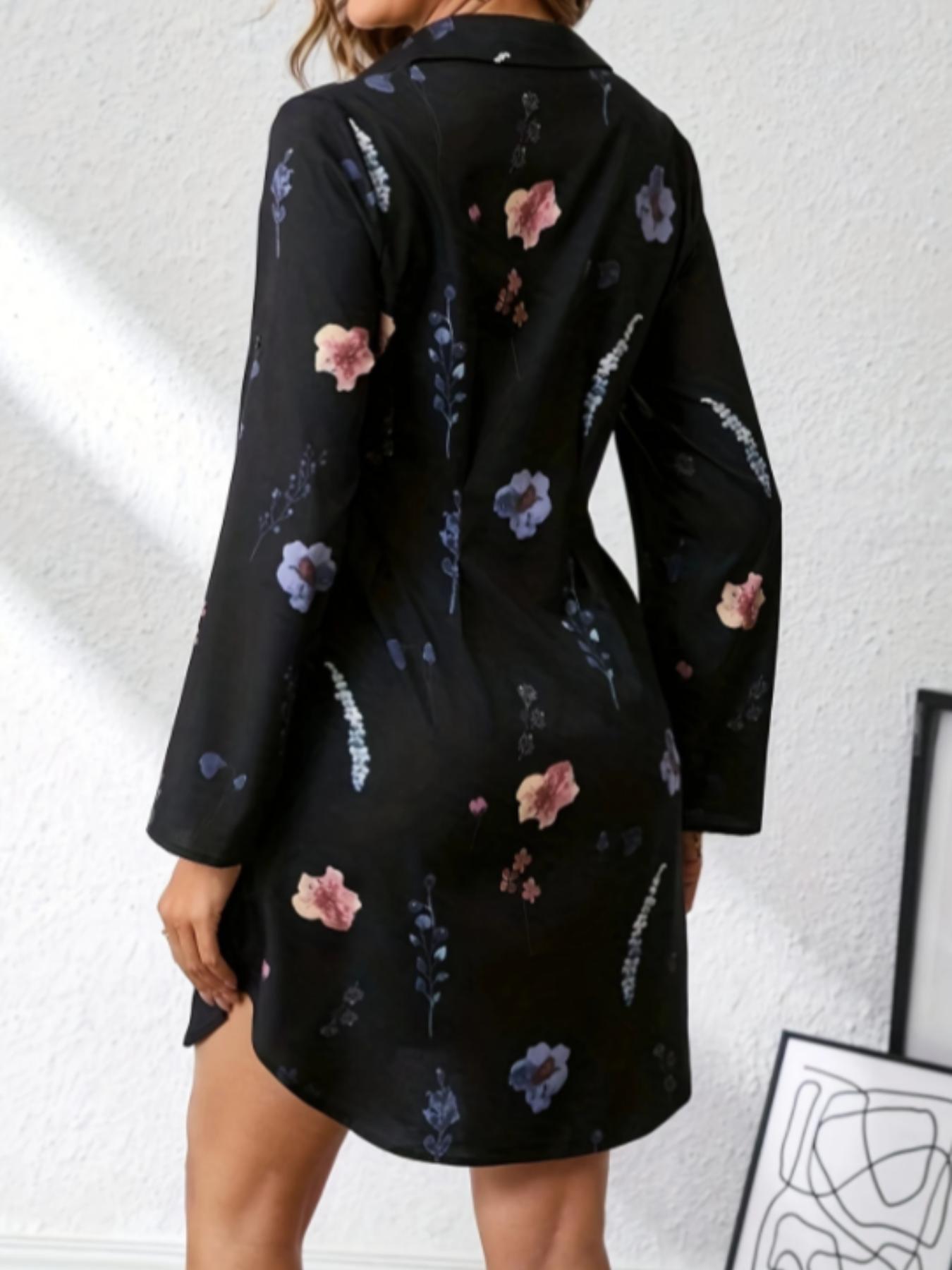 Women's Floral Print Shirt Dress, Casual Long Sleeve Collared Dress for Summer, Ladies Clothes for Daily Wear, Boho Style Dresses