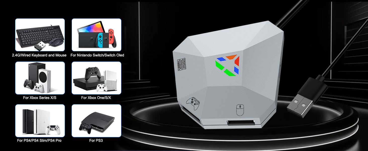 Keyboard and Mouse Adapter for Nintendo Switch, Xbox Series S/X, Xbox One, PS4/PS3, Switch Keyboard Mouse Converter Support Mouses Sensitivity/Aim Speed/Dead Zone Adjustment - Plug and Play