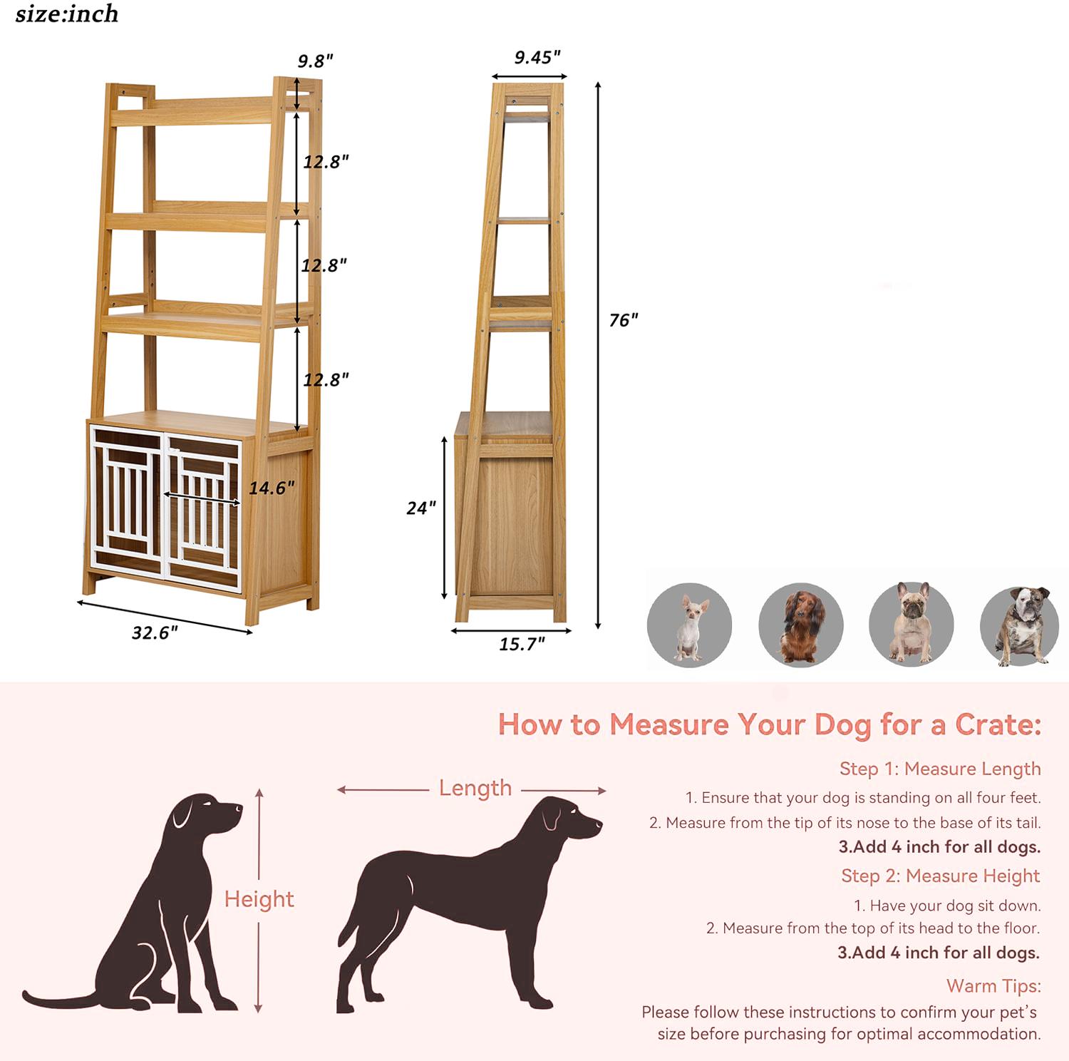 Modern 2 IN 1 Dog Furniture Dog Crate Ladder Bookshelf, Tall Wood Display Shelf  with Storage, Dog Kennel Bookcase for Small-sized Dogs up to 50lbs, 32.5"L