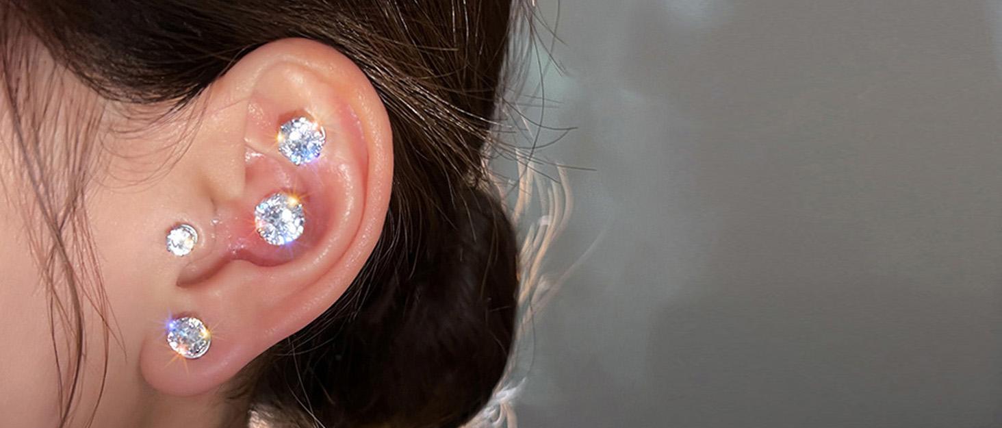 Jstyle 4 Pairs Stainless Steel Magnetic Stud Earrings for Men Women Silver Tone CZ Non-Piercing Clip On Stud Earrings Set 6-8MM