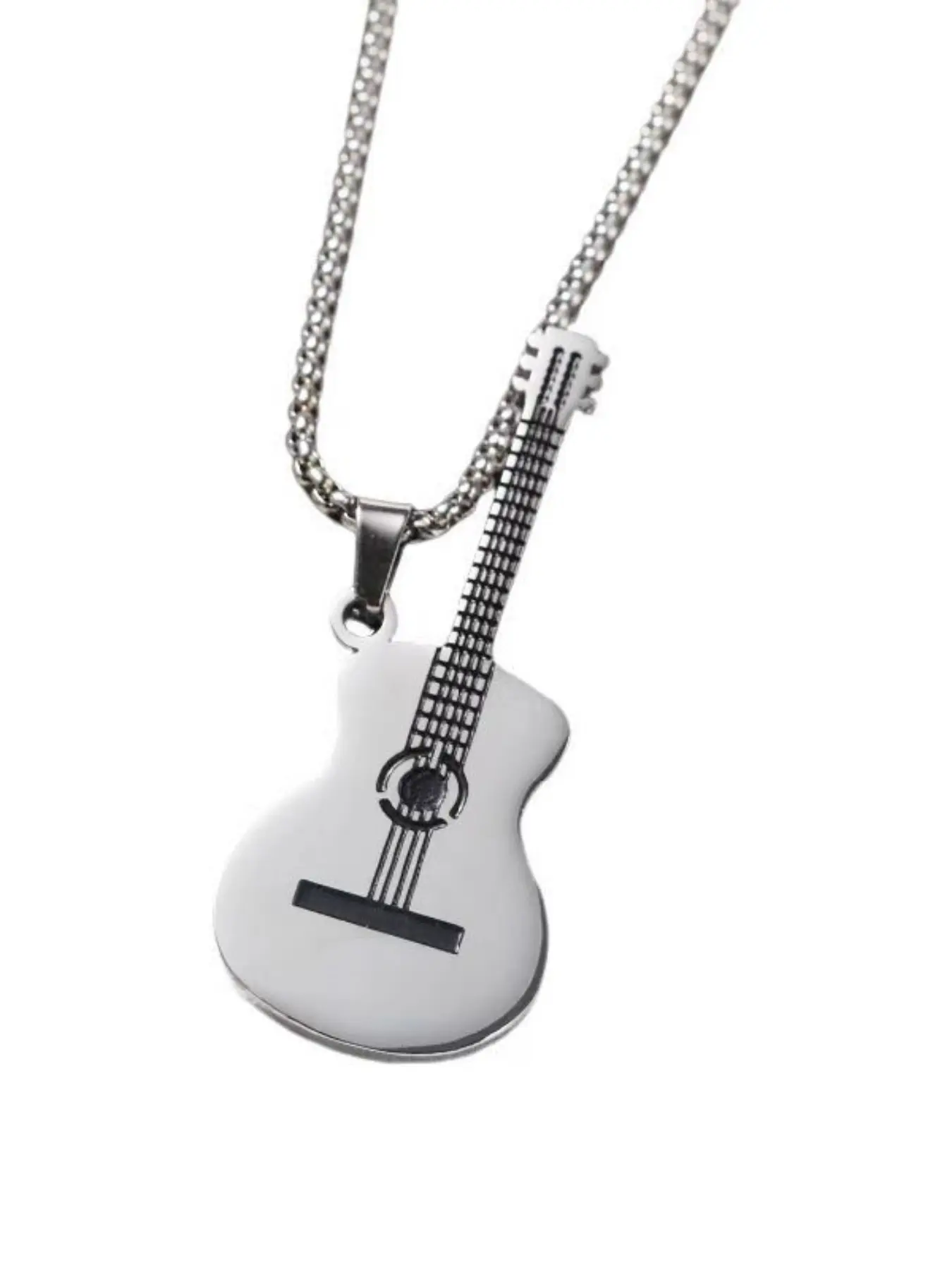 Creative Rock Music Guitar Pick Pendant Stainless Steel Men's Necklace, Streetwear Hip Hop Punk Casual Long Chain, Fashion Versatile Non-Fading Accessory