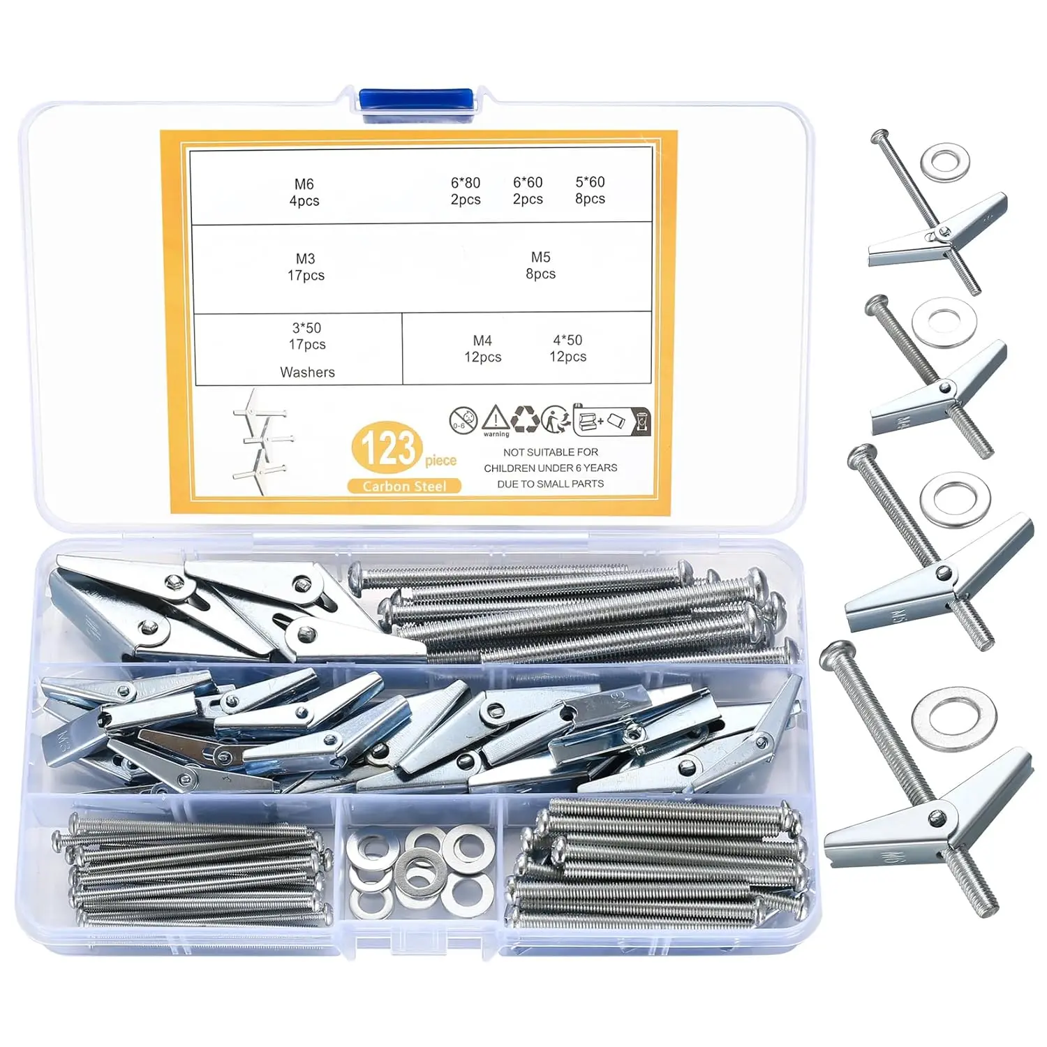 123 count Toggle Bolt and Wing Nut Kit, Heavy Duty Hollow Wall Anchors for Drywall, Toggle  and Wing Nut Set, Round  Toggle Wing Nut Bolt Butterfly Anchors for  Heavy Items