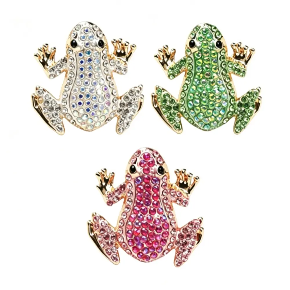 3 Colors Exquisite Cute Sparkling Frog Brooches Rhinestone Animal Brooch for Women's Clothes Backpack Pins Gifts