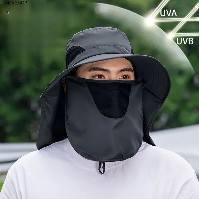 Bucket hat men's summer UV protection outdoor travel visor hat fishing face visor sun hat big brim sun hat