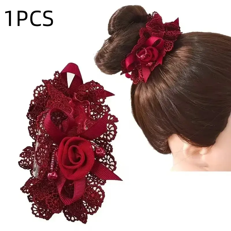 Women's Multi-Color Lace Rose Flower Hair Tie, Hair Scrunchie, Scrunchies, Elegant Floral Design, Perfect for Daily Wear, Stylish Accessory for All Seasons