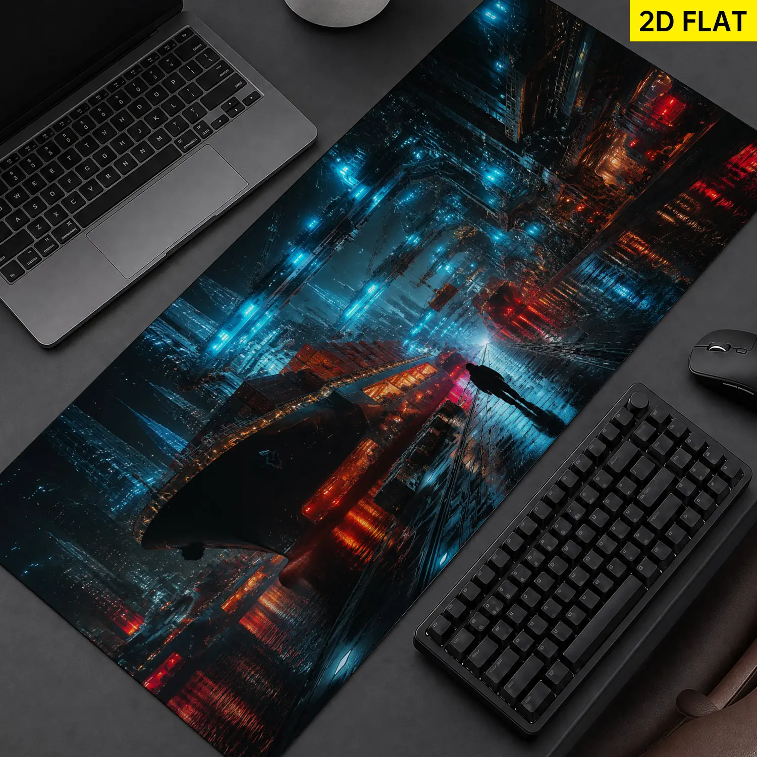 Extra Large cyberpunk harbor cityscape Mouse Pad,Non Slip Rubber Pad,Desktop Decoration Drotection Pad,Washable,Lock Edge Multi Size,Premium Multipurpose Mousepad For Office,Gaming Desk,Gift for Family and Friends