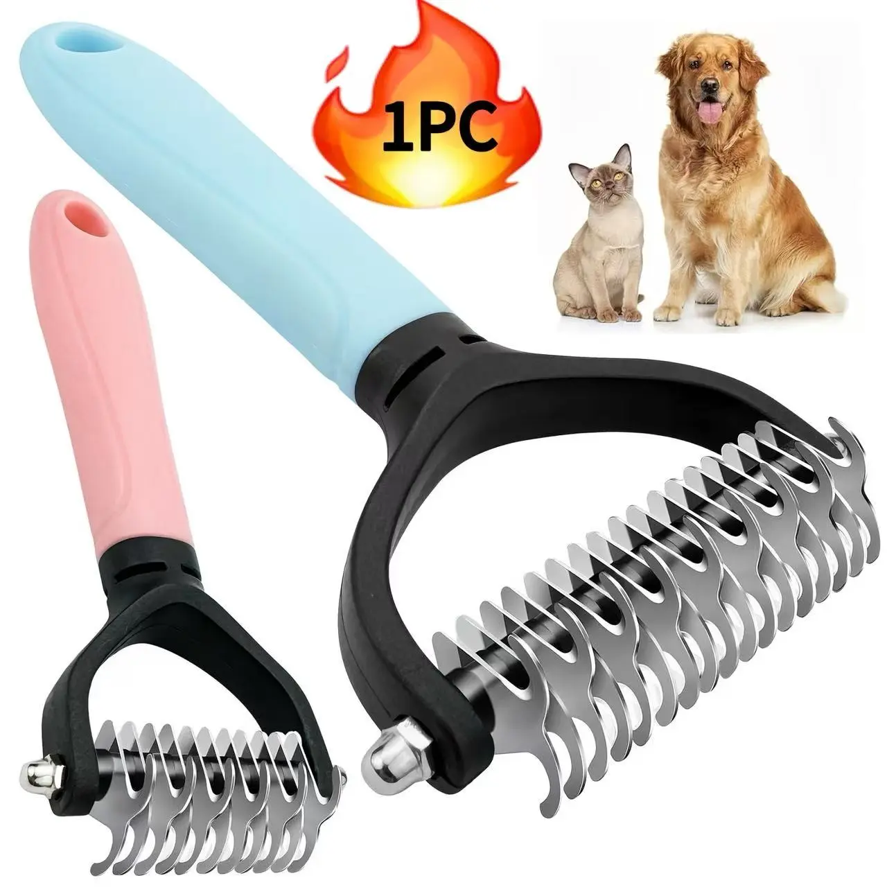 Double-sided pet comb with stainless steel teeth. Suitable for cats and dogs. Easy to remove loose hair. A grooming tool for long-haired cats. A necessary combing item for dealing with pet hair shedding