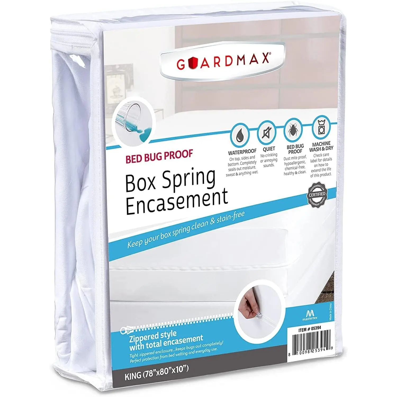 Premium Box Spring Cover - King Size Waterproof and Bed Bug Proof Zippered Box Spring Encasement - 6 Side Absorbent Protects Against Bed Bugs, Dust Mites, Dirt, Spills and Stains