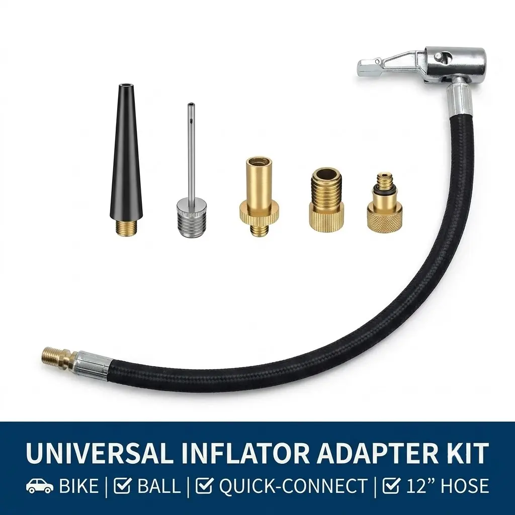 6pcs Tyre Inflator Adaptor Set, Brass Air Pump Valve Clip With Extension Hose, Quick Release Connector For Car Motorcycle Bicycle