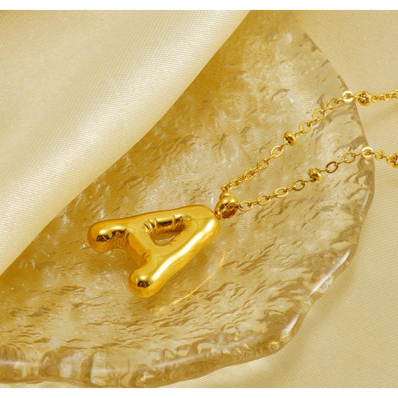 VEVE Ins Chubby Bubble Letter Pendant 18K Gold Plated English Letter Necklace For Women