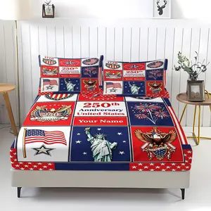 250th Anniversary Printed Pattern Bed Sheet from the United States, including 1 bedsheet and 2 pillowcases, with anti slip dust cover suitable for bedrooms and guest rooms, suitable for personal use or gift giving