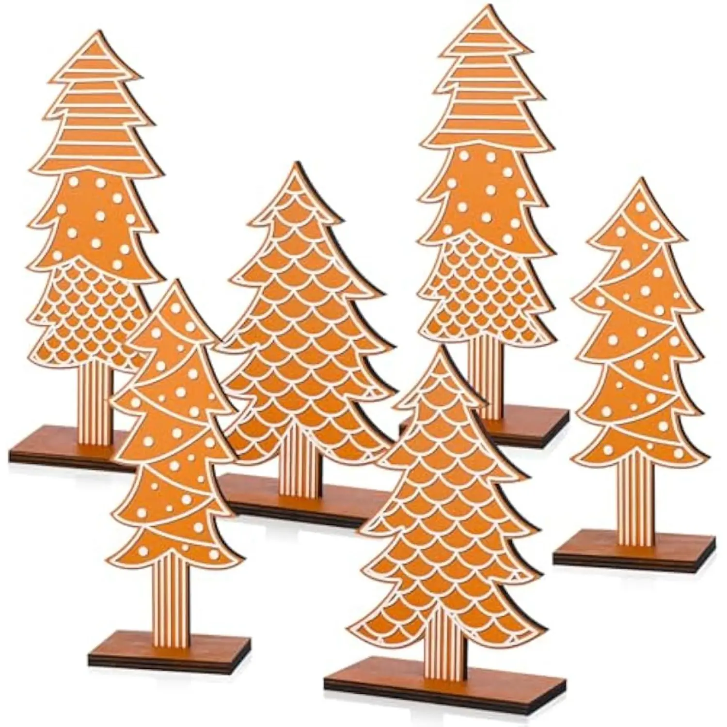 Set of 6 2D Flat Wooden Table Decor with Gingerbread Tree, Farmhouse Style Table Centerpieces, Christmas Tabletop Ornaments for Holiday Dining Table Decorations