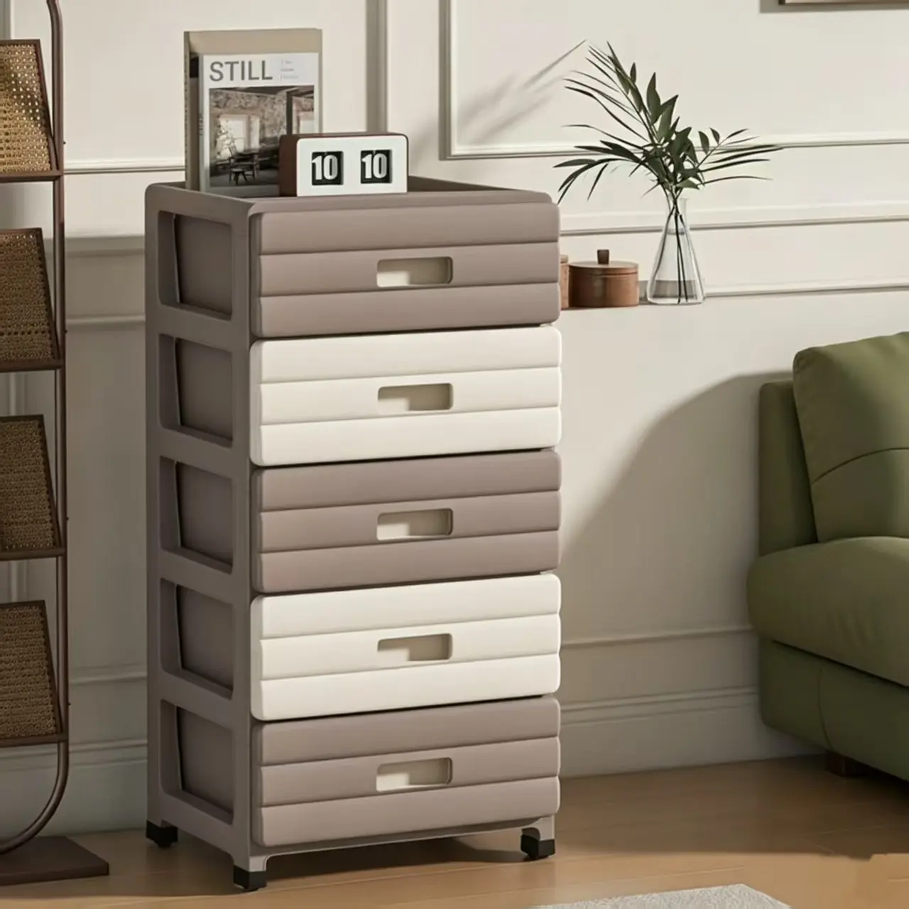 Five-Tier Plastic Storage Cabinet, Durable PP Sliding Drawers, Large Capacity, 68.58cm Tall, 3.2 Cubic Feet, Easy Assembly