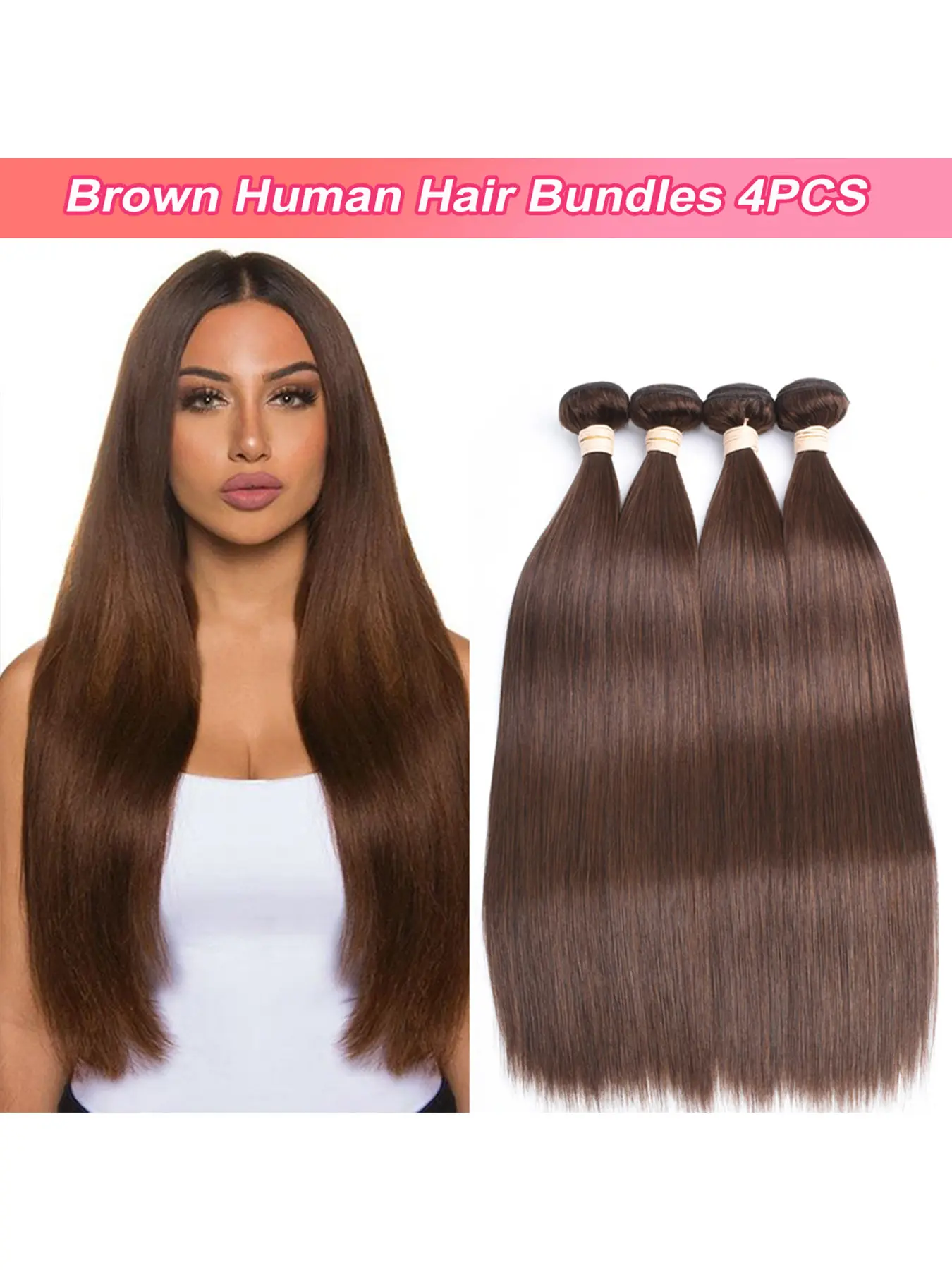Medium Brown Bundles Color #4 Straight Human Hair 4 Bundles 95gram Each Bundle Brazilian Chocolate Brown Straight Bundles Human Hair Weave Bundles Remy Hair Extensions