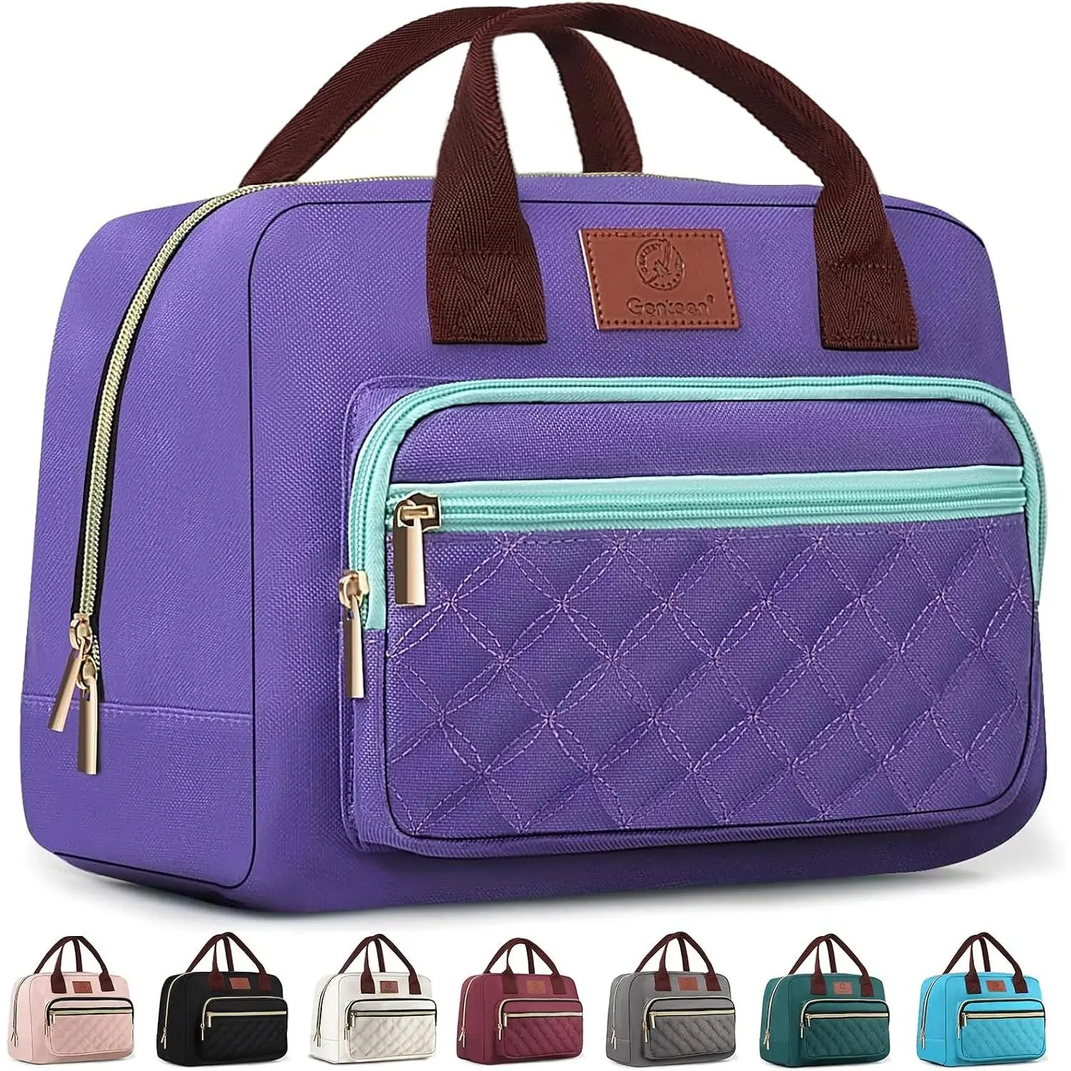 Insulated Lunch box for Women,Leakproof Quilted Thermal Lunch Bag, 14L Large Capacity Lunch Tote Bag Lightweight LunchBox Cooler for Work, School, Picnic or Travel with 2 Front Pocket -PurpleGift.